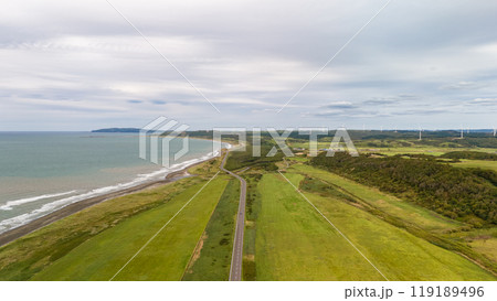 北海道　オロロンライン　サロベツ原野　空撮 119189496