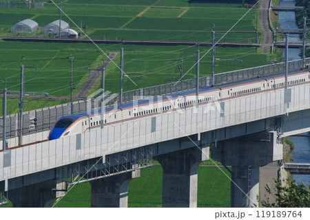 岩内山から望む北陸新幹線(北側 鯖江市方向) 福井県越前市 岩内山から望む北陸新幹線(北側 鯖江市方向) 福井県越前市 119189764