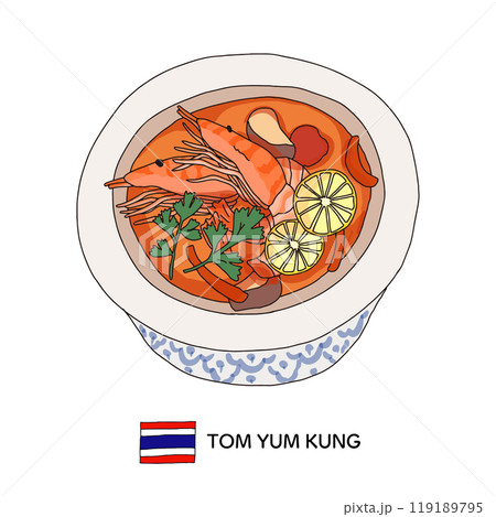 タイ　トムヤムクンの手描きイラスト 119189795