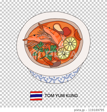 タイ　トムヤムクンの手描きイラスト 119189795