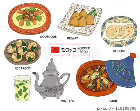 モロッコ料理　手描きイラストセット 119189799