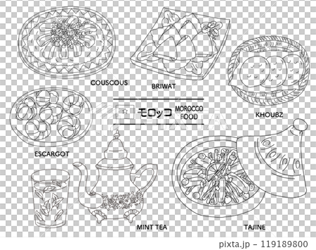 Moroccan cuisine hand-drawn illustration set_line drawing 119189800