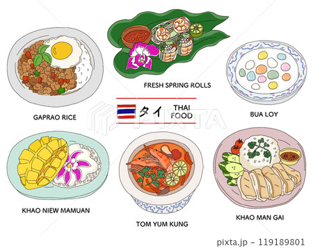 タイ料理　手描きイラストセット 119189801