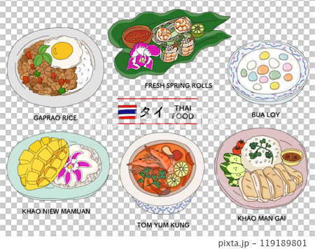 Thai food hand-drawn illustration set Thai food hand-drawn illustration set 119189801