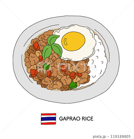 タイ ガパオライスの手描きイラスト タイ ガパオライスの手描きイラスト 119189805