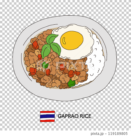 タイ ガパオライスの手描きイラスト タイ ガパオライスの手描きイラスト 119189805