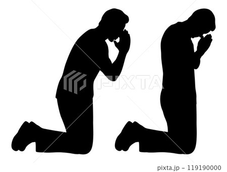 Man is kneeling and praying silhouette, Praying, man and hands in meditation or worship to God for faith or belief in spirituality Man is kneeling and praying silhouette, Praying, man and hands in meditation or worship to God for faith or belief in spirituality 119190000