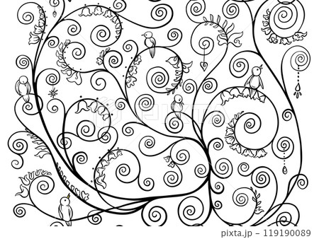 Tree branches with birds, inspired by Gustav Klimt's tree of life 119190089