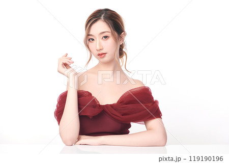 Beautiful young asian woman with clean fresh skin on white background, Face care, Facial treatment, Cosmetology, beauty and spa, Asian women portrait. 119190196