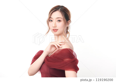 Beautiful young asian woman with clean fresh skin on white background, Face care, Facial treatment, Cosmetology, beauty and spa, Asian women portrait. 119190200