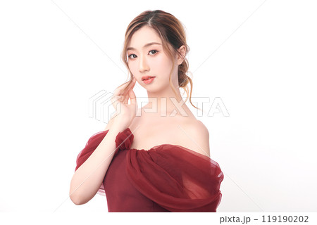 Beautiful young asian woman with clean fresh skin on white background, Face care, Facial treatment, Cosmetology, beauty and spa, Asian women portrait. 119190202