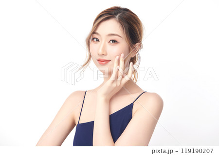 Beautiful young asian woman with clean fresh skin on white background, Face care, Facial treatment, Cosmetology, beauty and spa, Asian women portrait. Beautiful young asian woman with clean fresh skin on white background, Face care, Facial treatment, Cosmetology, beauty and spa, Asian women portrait. 119190207