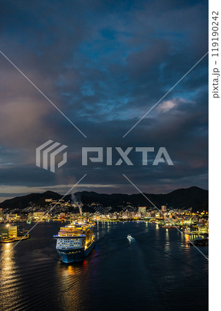 長崎港客船出港（Spectrum of the Seas）女神大橋から夜景ライトアップ【長崎市】 119190242