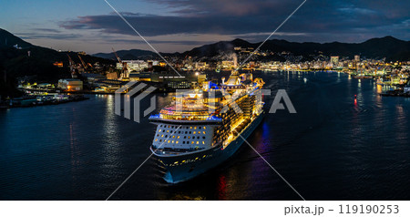 長崎港客船出港（Spectrum of the Seas）女神大橋からライトアップパノラマ【長崎市】 119190253