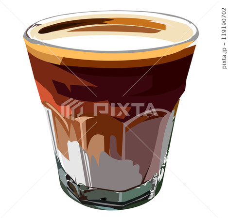 Dirty coffee with brown layer of coffee water and white layer of milk in transparent glass isolated on white background, Popular drink in graphic illustration Illustrator 119190702