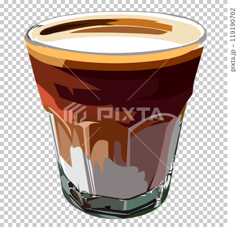 Dirty coffee with brown layer of coffee water and white layer of milk in transparent glass isolated on white background, Popular drink in graphic illustration Illustrator 119190702