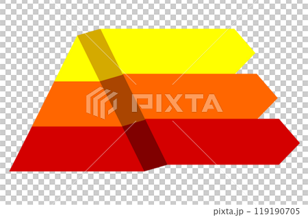 Infographic of yellow and red triangles divided and cut into thirds and space for text, Pyramid shape made of three layers for presenting business ideas or disparity and statistical data Infographic of yellow and red triangles divided and cut into thirds and space for text, Pyramid shape made of three layers for presenting business ideas or disparity and statistical data 119190705