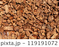 Brown coconut peel chopped nature Ingredient organic. 119191072