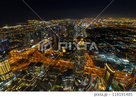 Aerial view of night Dubai Aerial view of night Dubai 119191485