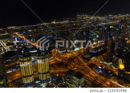 Aerial view of night Dubai Aerial view of night Dubai 119191486