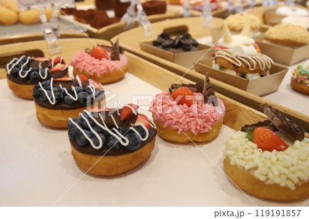 a donut dessert on display a donut dessert on display 119191857
