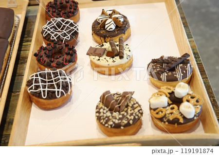 a donut dessert on display a donut dessert on display 119191874