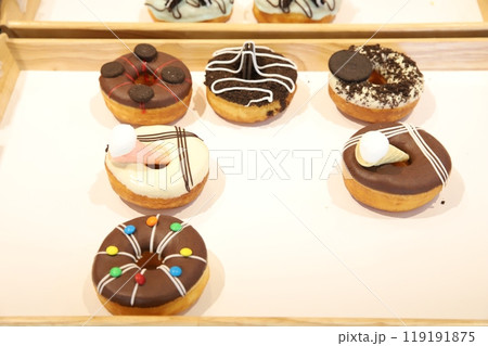 a donut dessert on display a donut dessert on display 119191875