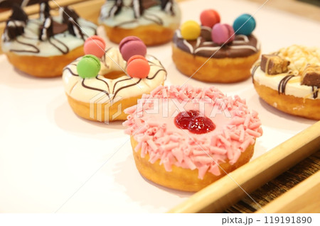 a donut dessert on display a donut dessert on display 119191890