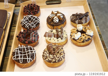 a donut dessert on display a donut dessert on display 119191912