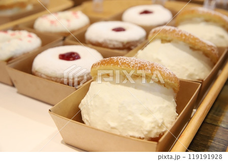 a donut dessert on display a donut dessert on display 119191928