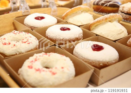 a donut dessert on display a donut dessert on display 119191931