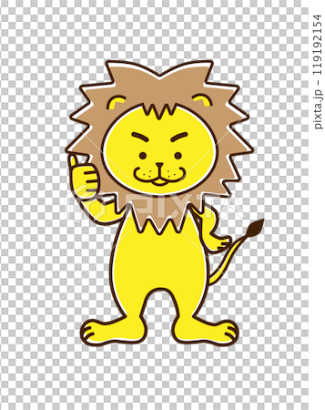 腰に手を当てて、いいねをするライオンのキャラクター 腰に手を当てて、いいねをするライオンのキャラクター 119192154