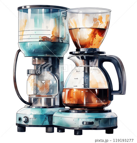 Coffee maker with brewing process, white isolate background. watercolor style. 119193277