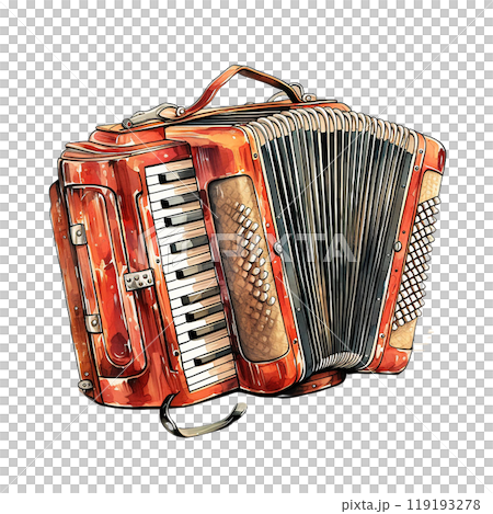 Colorful accordion on white isolated background. watercolor style. 119193278