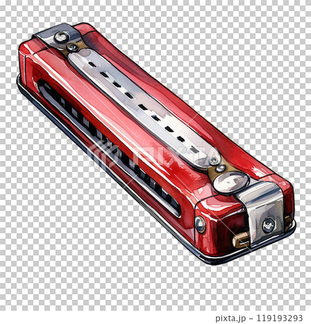 Red harmonica, detailed design on white isolated background. watercolor style. 119193293