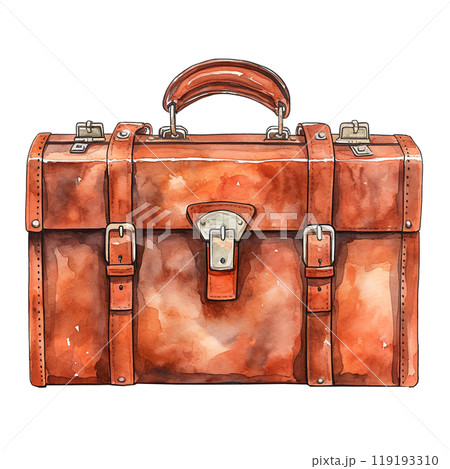 Vintage leather suitcase, artistic watercolor style, white isolated background. watercolor style. Vintage leather suitcase, artistic watercolor style, white isolated background. watercolor style. 119193310