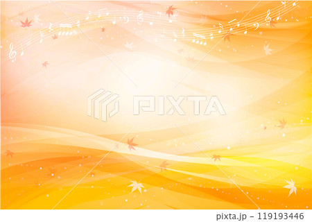 音符と秋をイメージしたイチョウの葉の舞い(紅葉) 音符と秋をイメージしたイチョウの葉の舞い(紅葉) 119193446