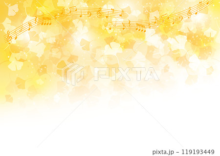 音符と秋をイメージしたイチョウの葉の舞い(紅葉) 音符と秋をイメージしたイチョウの葉の舞い(紅葉) 119193449