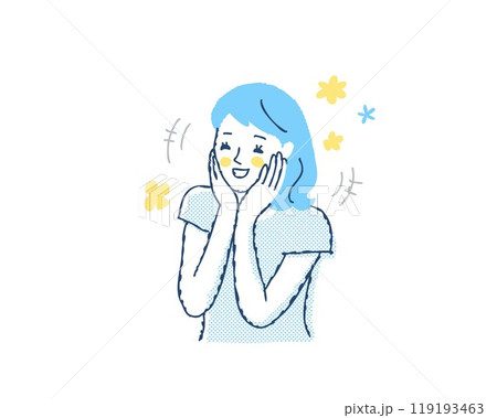 頬に手を当てて喜んでいる若い女性 119193463