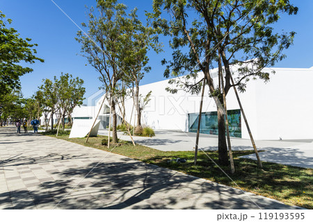 The architectural landscape of the Neiwei Arts Center in Kaohsiung, Taiwan. It is located in the Neiweipi Cultural Park Area of Kaohsiung. 119193595