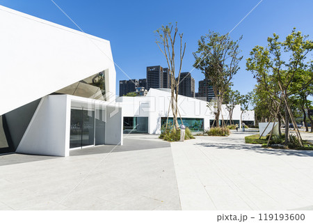 The architectural landscape of the Neiwei Arts Center in Kaohsiung, Taiwan. It is located in the Neiweipi Cultural Park Area of Kaohsiung. 119193600