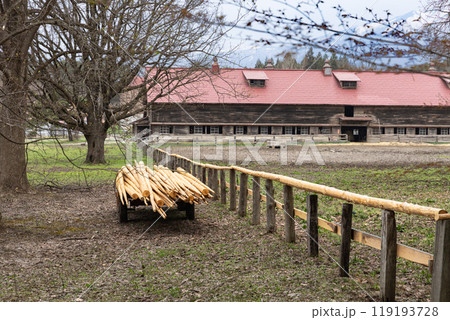 春の農場での牧場柵の修復 春の農場での牧場柵の修復 119193728