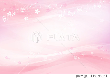 音符と舞う桜の花びら(ピンクの背景) 音符と舞う桜の花びら(ピンクの背景) 119193931
