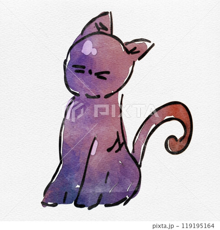 水彩 秋を彩る、猫のおしゃれな手描きイラスト 119195164