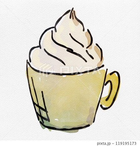 水彩 秋を彩る、コーヒーのおしゃれな手描きイラスト 水彩 秋を彩る、コーヒーのおしゃれな手描きイラスト 119195173