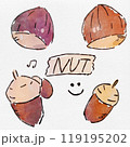 水彩 秋を彩る、きのみのセットのおしゃれな手描きイラスト 119195202