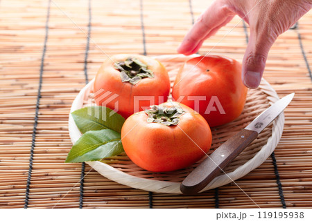 秋の味覚 笊に盛り付けた 柿 秋の味覚 笊に盛り付けた 柿 119195938