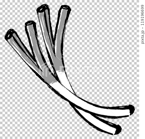 Monochrome illustration of two green onions drawn with a brush 119196699