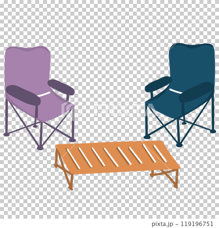 Folding camp table and chair illustration 119196751