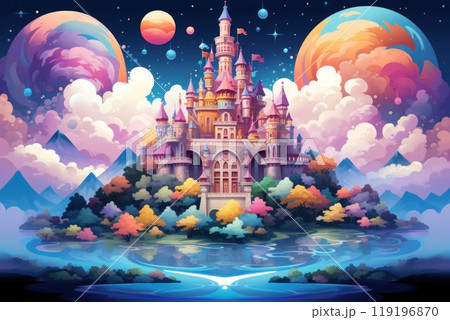 Whimsical cloud castles, floating high above the world, accessible only to dreamers - Generative AI Whimsical cloud castles, floating high above the world, accessible only to dreamers - Generative AI 119196870